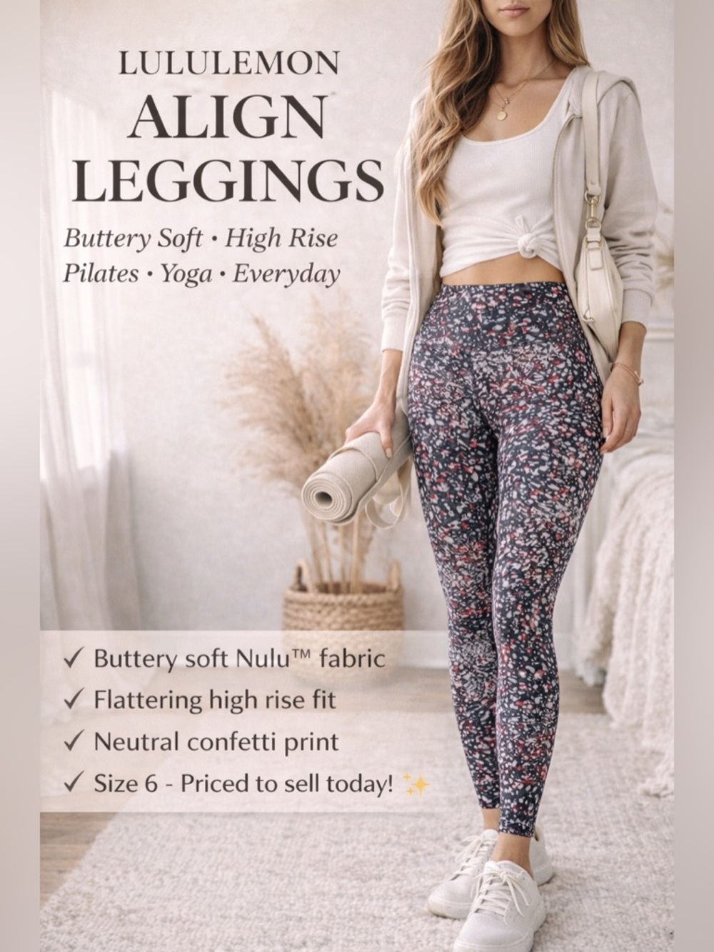 Lululemon Align Leggings 25” High Rise Soft Nulu Yoga Pilates Confetti Print, 6